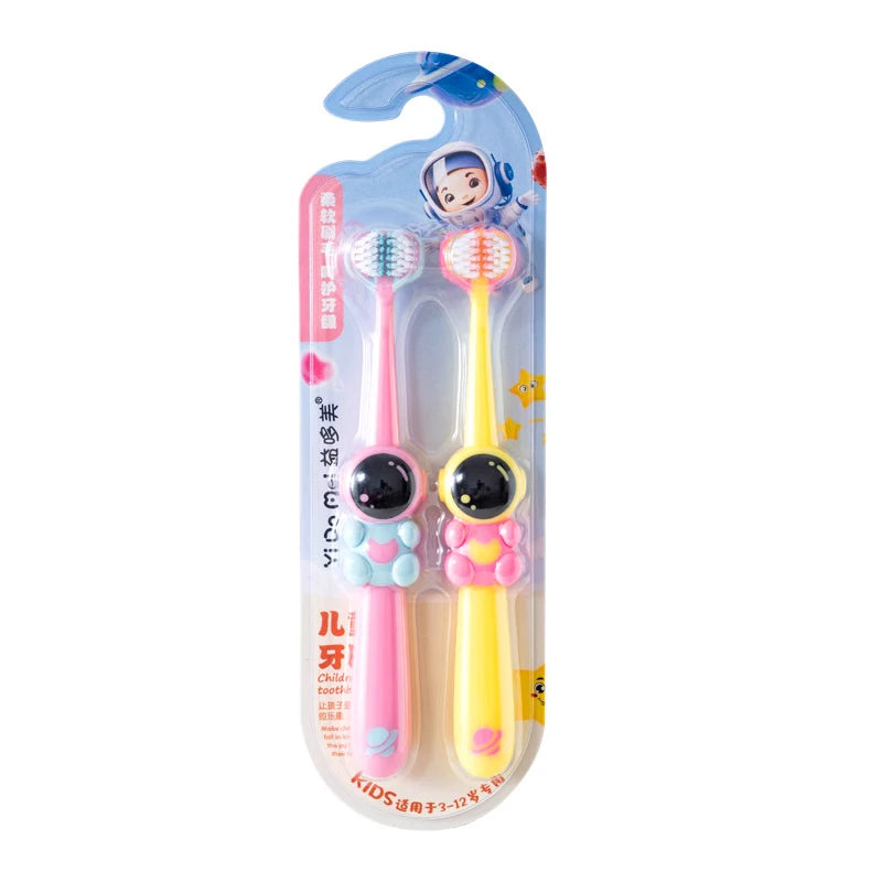 2PCS Children’s Three-Sided Toothbrush – Soft Bristles, Teeth Whitening for 3-12 Years Old Kids, Dental Oral Care