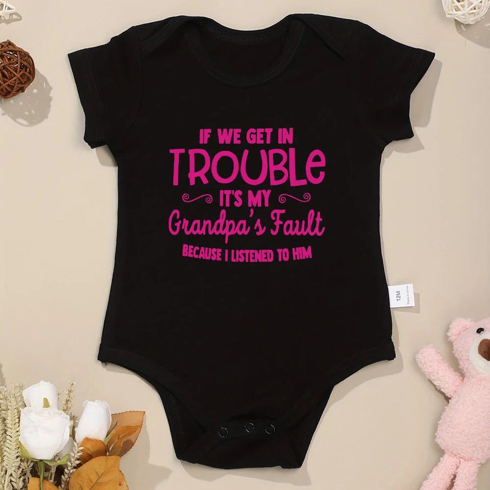 Newborn Girl Black Romper – Letter Print Cotton Onesie, Cozy Crew Neck, Fashionable Infant Bodysuit for Baby Boy and Girl