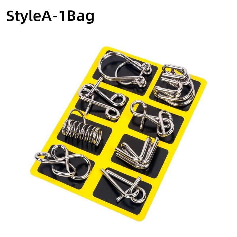 8Pcs/Set Metal Montessori Puzzle Wire - IQ Mind Brain Teaser - Interactive Game for Children & Adults - Educational Toy