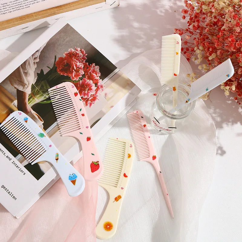 2Pcs/Set Cute Kids Hairdressing Comb - Anti-static Pointed Tail Comb for Girls - Strawberry Fruit Pattern Kids Hair Comb