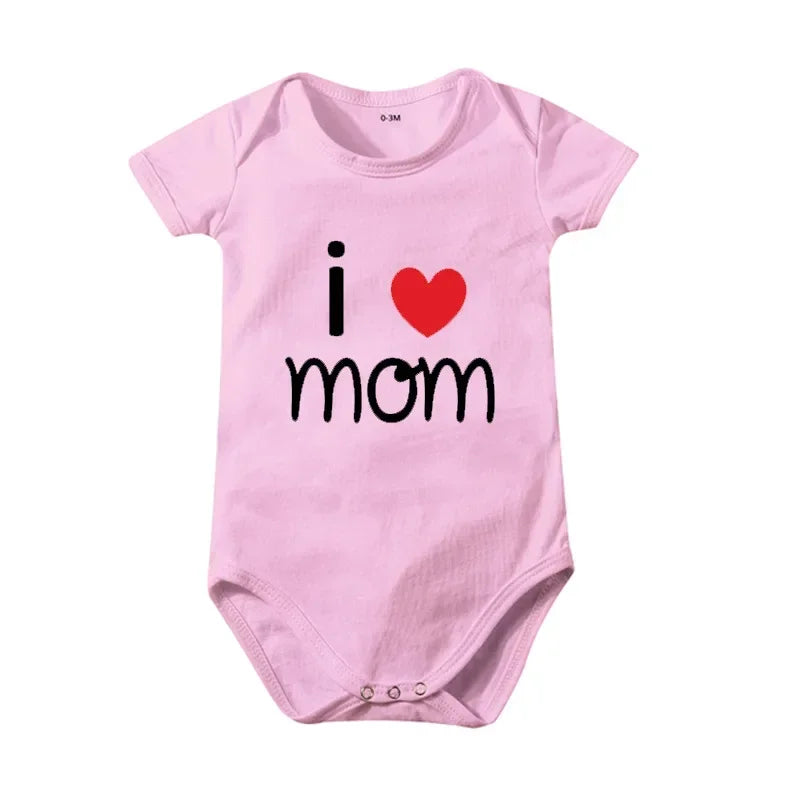 Pure Cotton “I Love Mom” & “I Love Dad” Newborn Rompers - Matching Baby Bodysuits for Twins, Summer Clothes for 0-24 Months