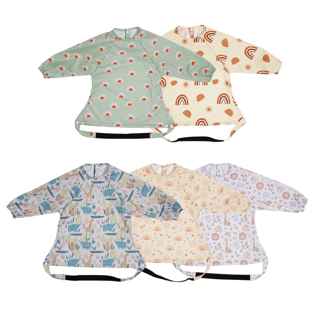 HappyFlute Baby Feeding Bibs | Waterproof Polyester One-Piece Long Sleeve with Snap Button Design | Mess-Proof for Table Use - Kidzy Market