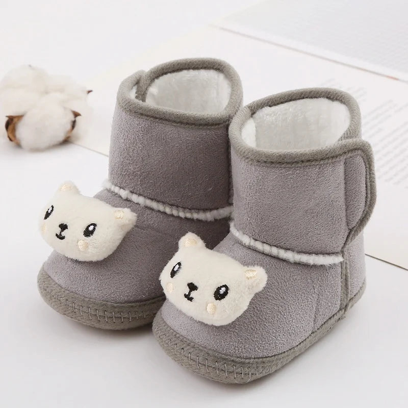 Winter Snow Baby Boots, Cute Bear Warm Fluff Balls, Indoor Soft Sole Infant Newborn Toddler Baby Shoes 0-18M