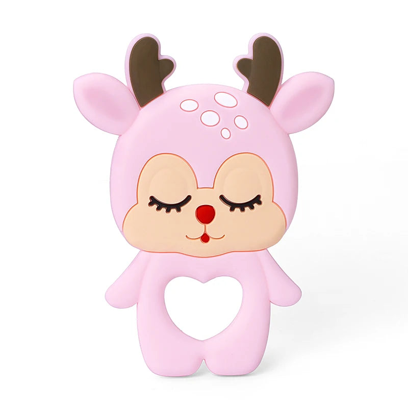 TYRY.HU 1Pc Baby Silicone Teether - BPA-Free Cartoon Frog & Deer Teething Necklace Pendant, Nursing Teeth Gift, Baby Silicone Teether