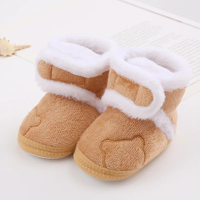 Winter Snow Baby Boots, Cute Bear Warm Fluff Balls, Indoor Soft Sole Infant Newborn Toddler Baby Shoes 0-18M