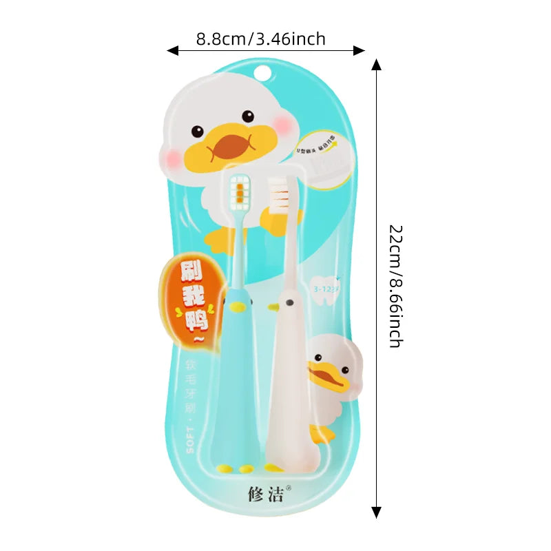 2pcs/Box Cute Duck Children Toothbrush – 0.12mm High-Density Soft Bristles, Non-Slip Handle for Kids Aged 3-12