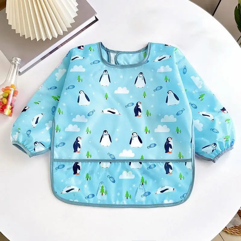 Waterproof Long-Sleeve Baby Bib – Colorful Cartoon Apron for Self-Feeding & Drawing (0-3 Years) - Kidzy Market