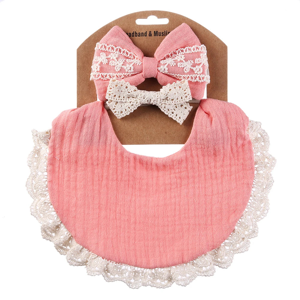 3Pcs/Set Muslin Cotton Bamboo Baby Bibs with Tassel Lace | Adjustable Feeding Drool Burp Cloths for Boys & Girls | Infant Scarf Towel Set - Kidzy Market