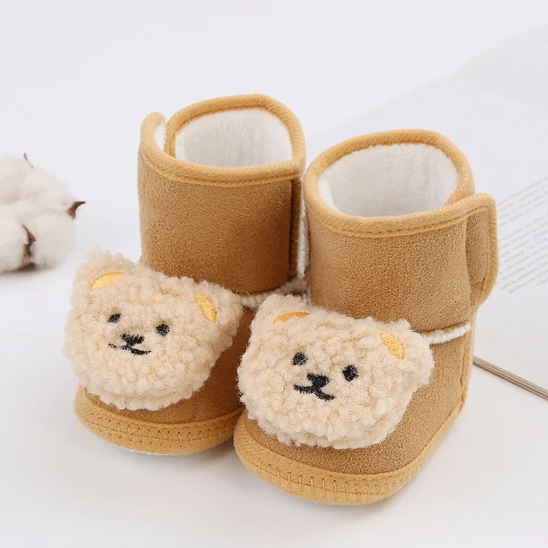 Winter Snow Baby Boots, Cute Bear Warm Fluff Balls, Indoor Soft Sole Infant Newborn Toddler Baby Shoes 0-18M
