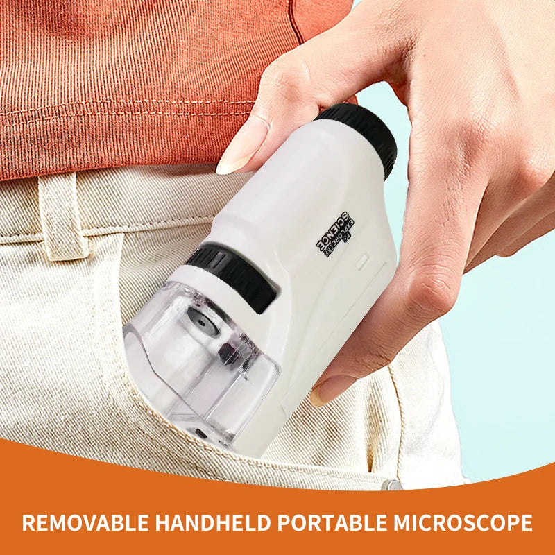 Handheld Microscope Kit for Kids – 60x 120x with LED Light for Home and School