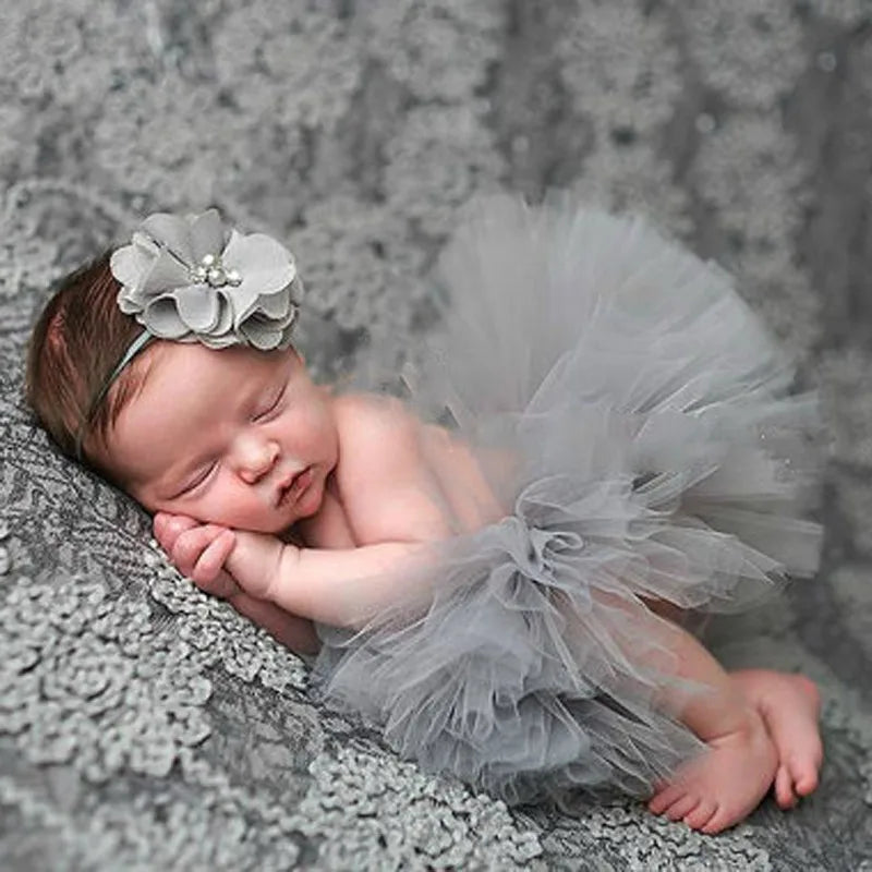 Baby Tutu Skirt Newborn Photography Prop – Cute Princess Infant Outfit with Flower Headband Accessories for Baby Girls Dress