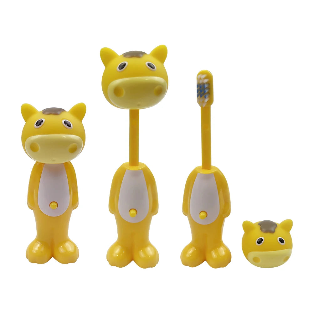 Baby Retractable Bounce Up Toothbrush, Cute Animal Shaped Teethers, Soft Bristle Oral Kids Teeth Care Cleaning