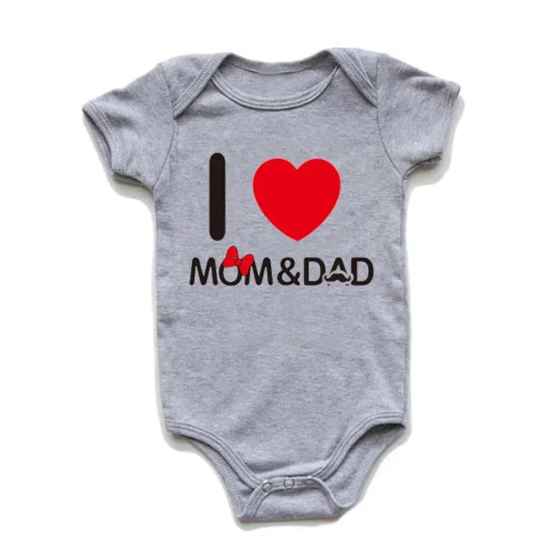 Pure Cotton “I Love Mom” & “I Love Dad” Newborn Rompers - Matching Baby Bodysuits for Twins, Summer Clothes for 0-24 Months
