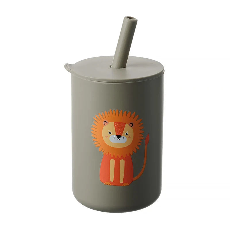 Baby Feeding Drinkware Straw Cup, Cartoon Learning Feeding Cup, Food Grade Silicone Toddler Water Bottle, BPA-Free Tableware