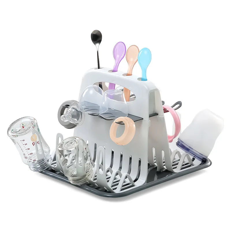 Baby Bottle Drying Rack - Portable Cleaning Dryer and Bottle Holder for Feeding Bottles, Accessories, and Drain Tray
