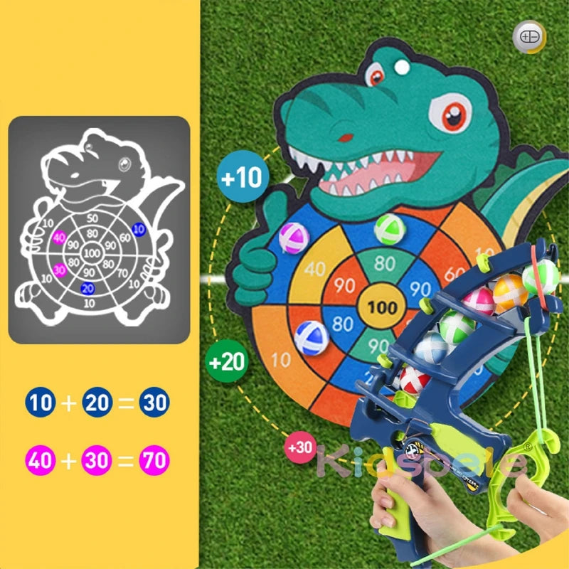 Dinosaur Sticky Ball Bow & Dartboard Set – Elephant Target Educational Slingshot Arrow Toy for Kids Outdoor Games