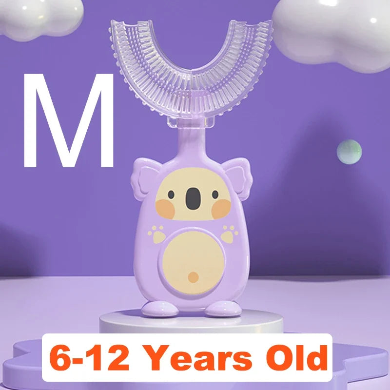 Baby 360 Degree U-Shaped Toothbrush - Soft Silicone Cartoon Penguin Koala Children Oral Care
