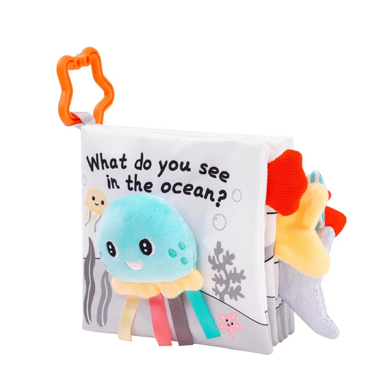 Baby Books Toys - Crinkle Soft Cloth 3D Touch and Feel, High Contrast Sensory Activity Toy for Early Education, Stroller Toy