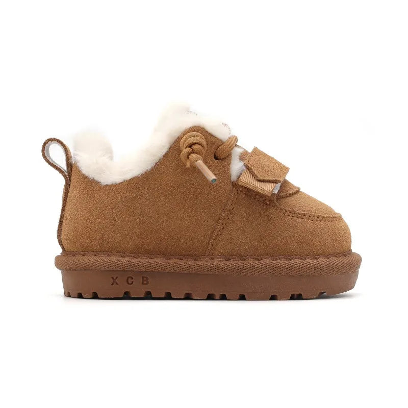 2023 New Winter Baby Snow Boots, Leather Warm Plush Boys Shoes, Soft Sole Non-slip Fashion Toddler Girls Boots