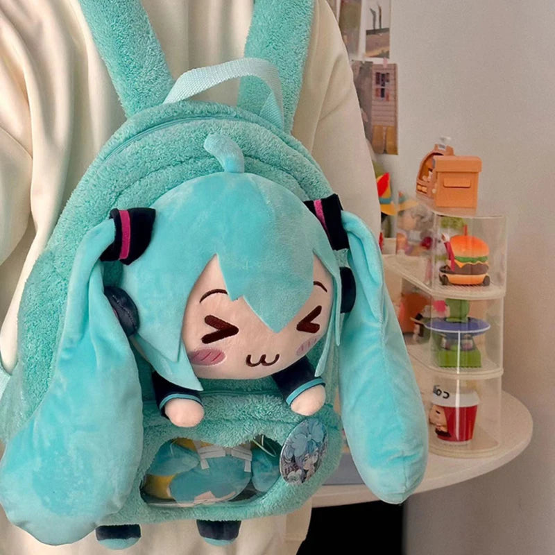Hatsune Miku Embroidered Anime Plush Backpack – Sweet Cute Large Capacity Soft Storage Bag for Girls