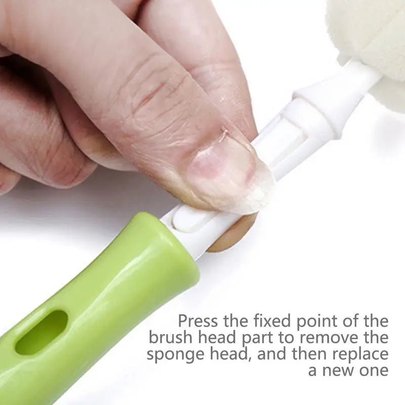 Sponge Brush Baby Nipple Milk Bottle Cup 360-Degree Cleaning Pacifier with 4 Replacement Sponge Heads for Special Cleaning