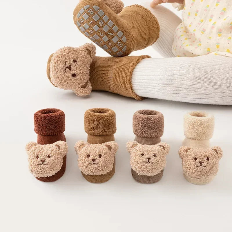 Cute Cartoon Bear Baby Socks for Boys & Girls – Soft Cotton Anti-Slip Winter Toddler Socks