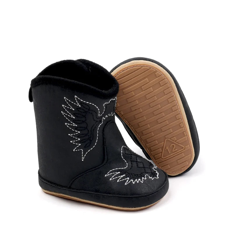 Baby Boys Girls Winter Solid Color Toddler Boots, Rubber Soft Bottom Boots, Embroidered Printed Baby Boots