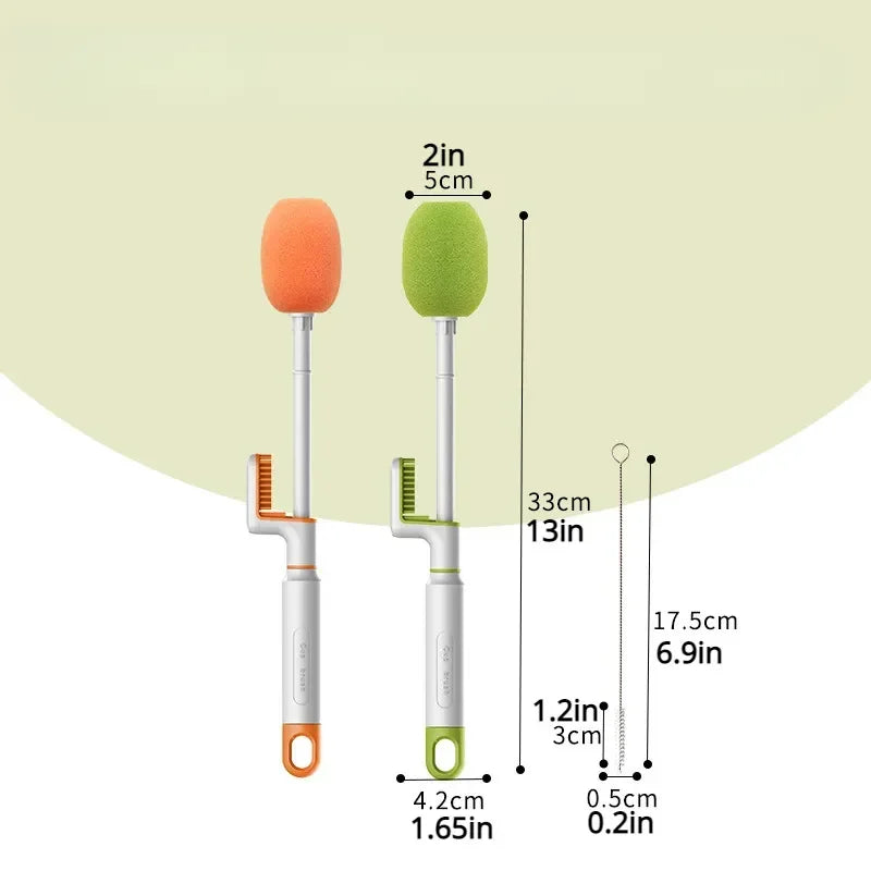 3 in 1 Multifunctional Bottle Brush Baby Pacifier Straw Small 360° Rotating Cup Kitchen Cleaning Tool Replaceable Sponge Head