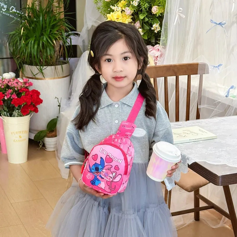 Kawaii Stitch Disney Girls Chest Bag – Cute Mini Outdoor Shoulder Bag for Boys & Girls, Children Zipper Waist Bag, Xmas Gift - Kidzy Market