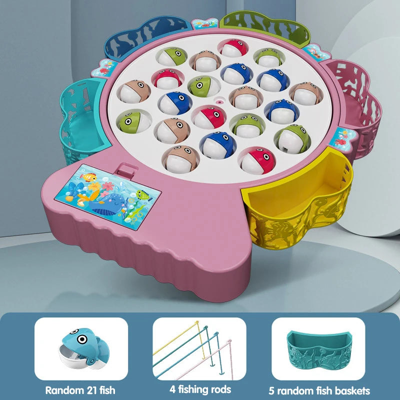 Children’s Electric Fishing Toy – Rotating Fish Interactive Board Game with Music, Parent-Child Skills Development