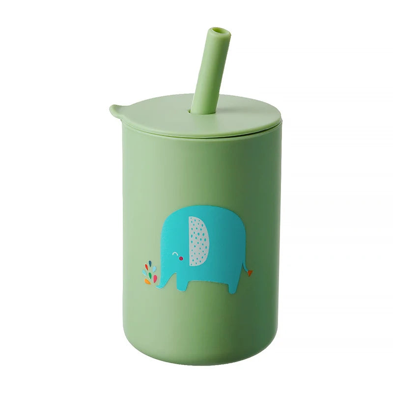 Baby Feeding Drinkware Straw Cup, Cartoon Learning Feeding Cup, Food Grade Silicone Toddler Water Bottle, BPA-Free Tableware