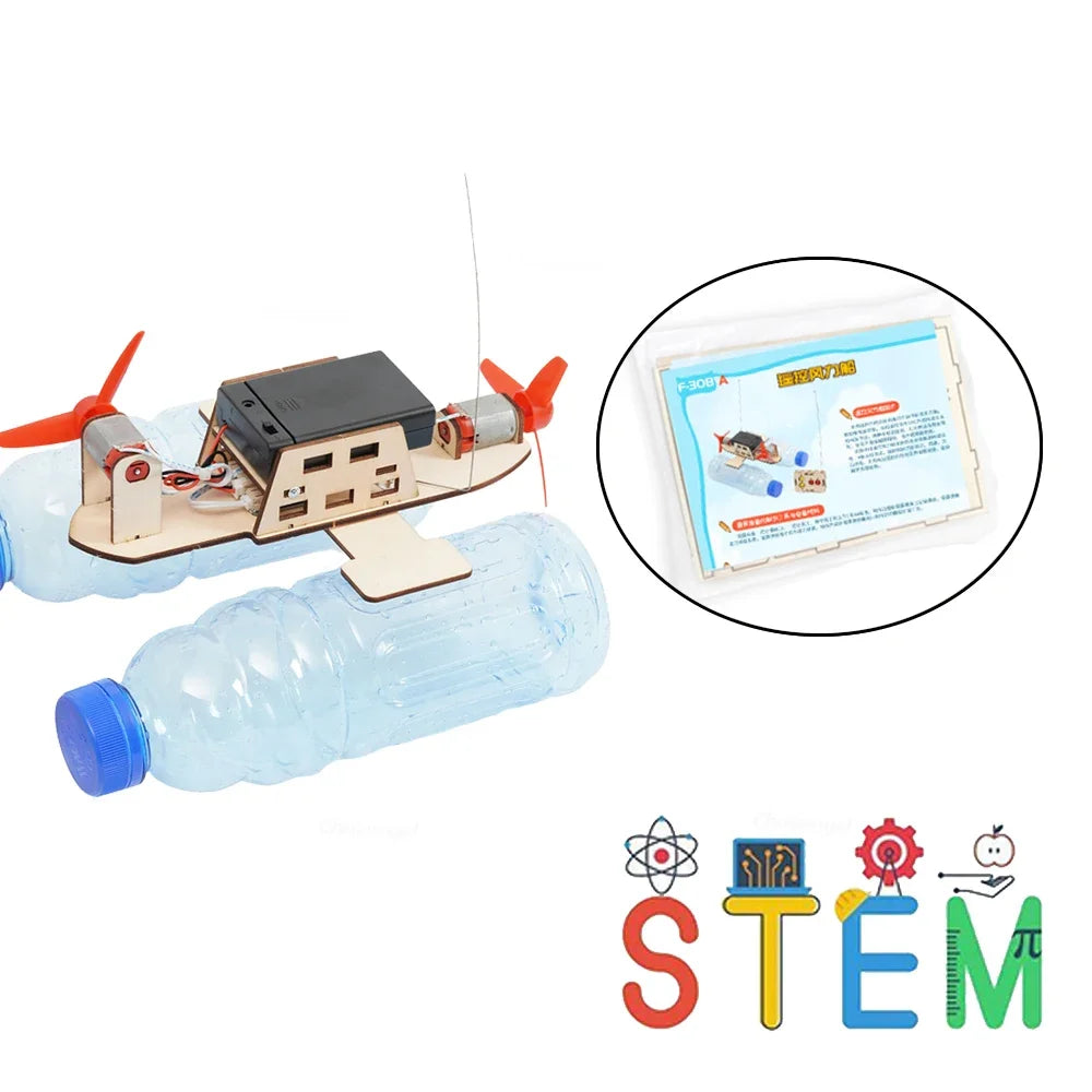 DIY Remote Control Wind Ship Model - Wooden Assembly Electric Wind-Powered Boat, STEM Science Experiment Kit for Kids