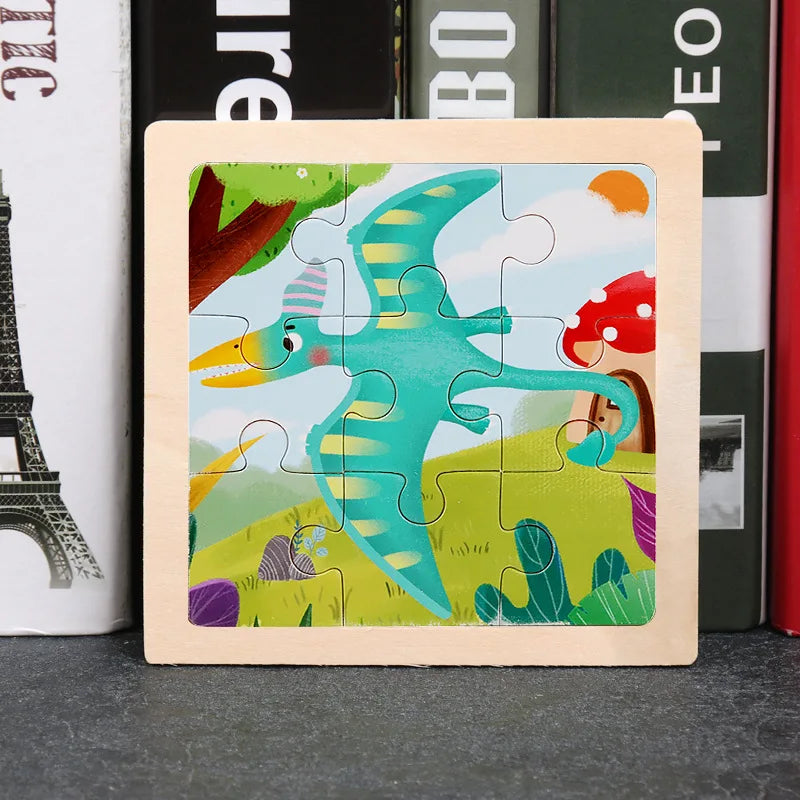 11x11cm (4.33x4.33in) Kids Wooden Puzzle – Cartoon Animal Traffic Tangram Educational Toy