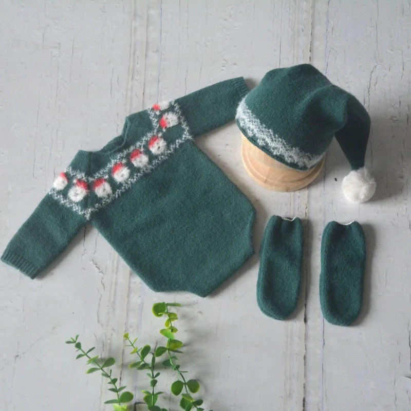 Christmas Baby Clothes Newborn Photography Props Knitted Outfit Costume Infant Photo Shoot Accessories for Boys