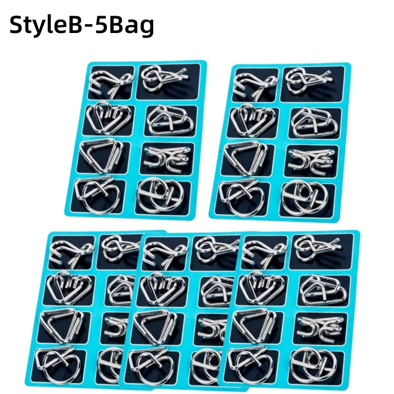 8Pcs/Set Metal Montessori Puzzle Wire - IQ Mind Brain Teaser - Interactive Game for Children & Adults - Educational Toy