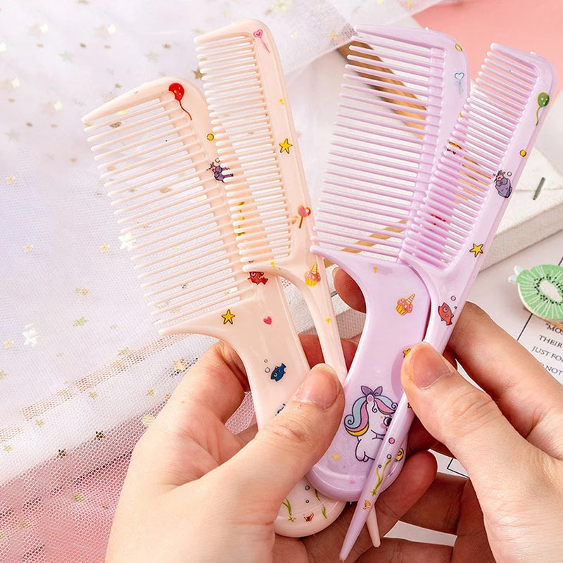 2Pcs/Set Cute Kids Hairdressing Comb - Anti-static Pointed Tail Comb for Girls - Whale Dinosaur Giraffe Unicorn Hair Comb