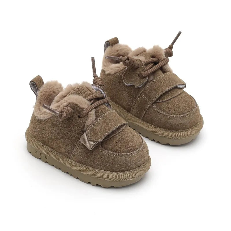 2023 New Winter Baby Snow Boots, Leather Warm Plush Boys Shoes, Soft Sole Non-slip Fashion Toddler Girls Boots