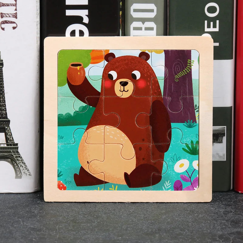 11x11cm (4.33x4.33in) Kids Wooden Puzzle – Cartoon Animal Traffic Tangram Educational Toy