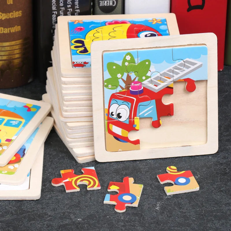 11x11cm (4.33x4.33in) Kids Wooden Puzzle – Cartoon Animal Traffic Tangram Educational Toy