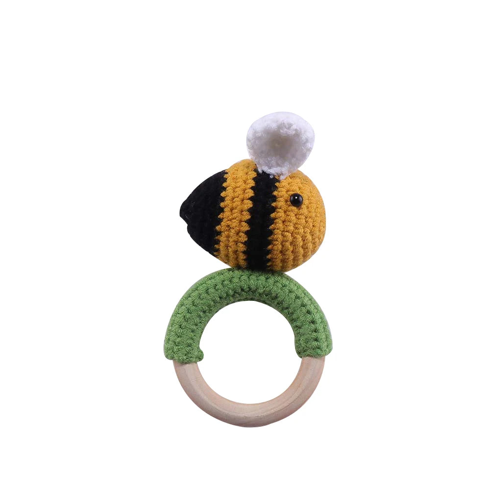 1pc Baby Teether Music Rattle - Animal Crochet Rattle, Elephant & Giraffe Wooden Ring, Babies Gym Montessori Children’s Toys