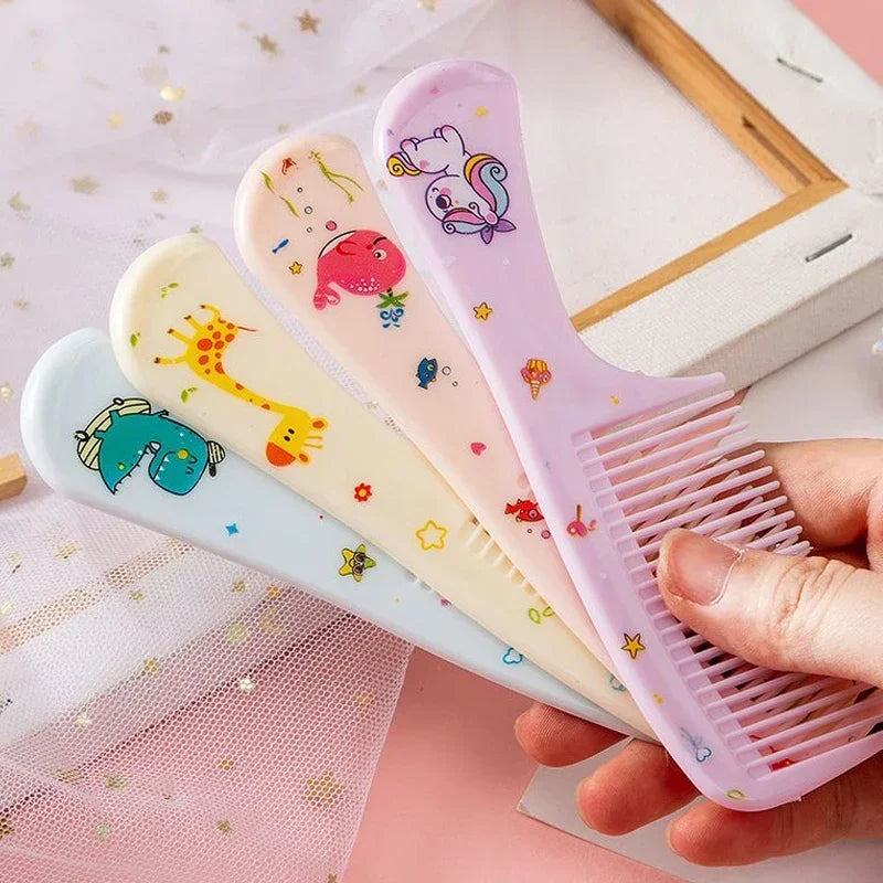 2Pcs Kids Hair Combs Set - Portable Anti-Static Plastic Comb - Cartoon Animal Hairdressing Comb with Pointed Tail for Girls