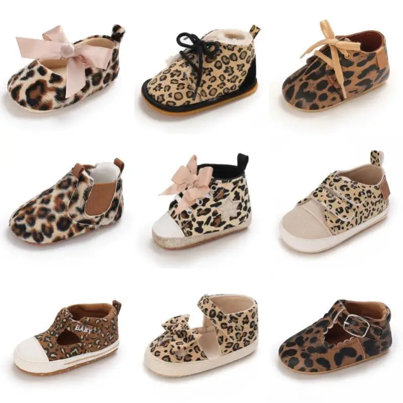 0-18M Newborn Baby Shoes – Cute Leopard Pattern Sports Sandals, Soft Sole Comfortable Walking Shoes for Girls