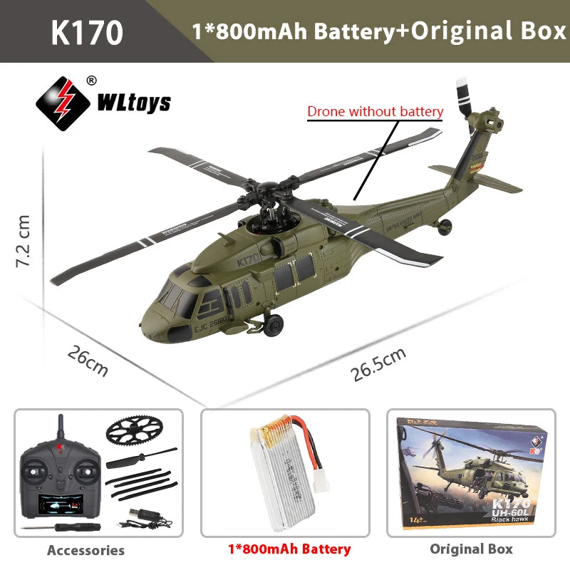 WLtoys K170 RC Helicopter – 2.4G 6-Axis Gyroscope 4CH Altitude Hold Optical Flow Toy