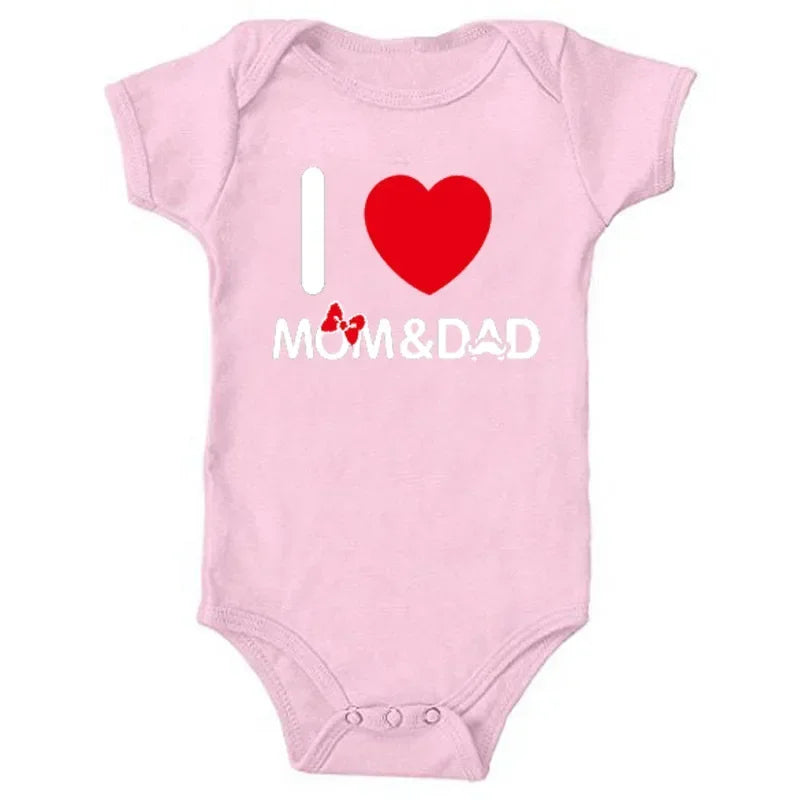 Pure Cotton “I Love Mom” & “I Love Dad” Newborn Rompers - Matching Baby Bodysuits for Twins, Summer Clothes for 0-24 Months