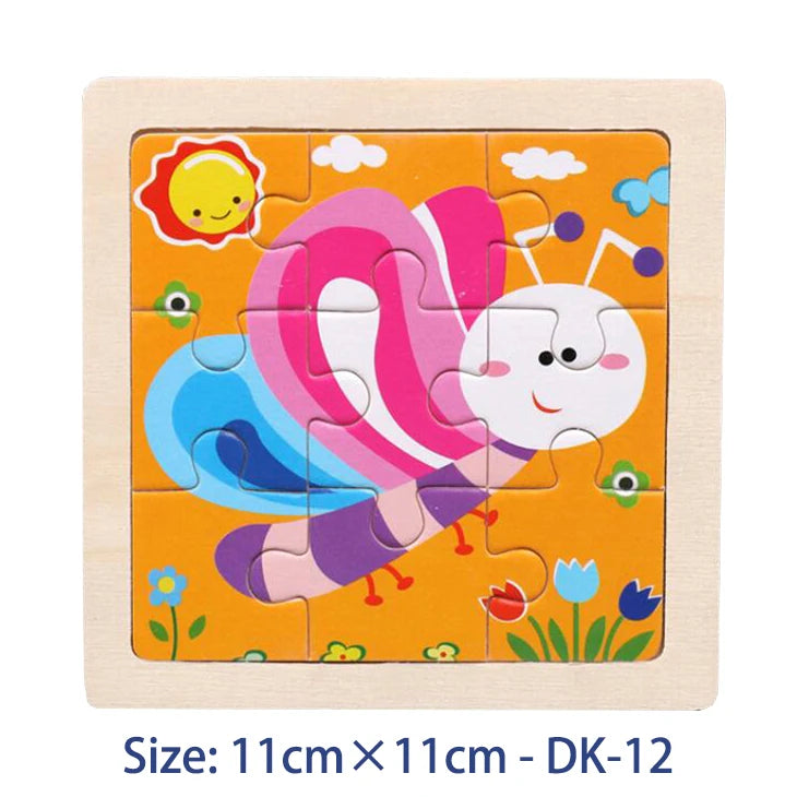 11cm (4.33in) Kids Wooden Jigsaw Puzzle – Cartoon Animal and Vehicle Montessori Educational Toy