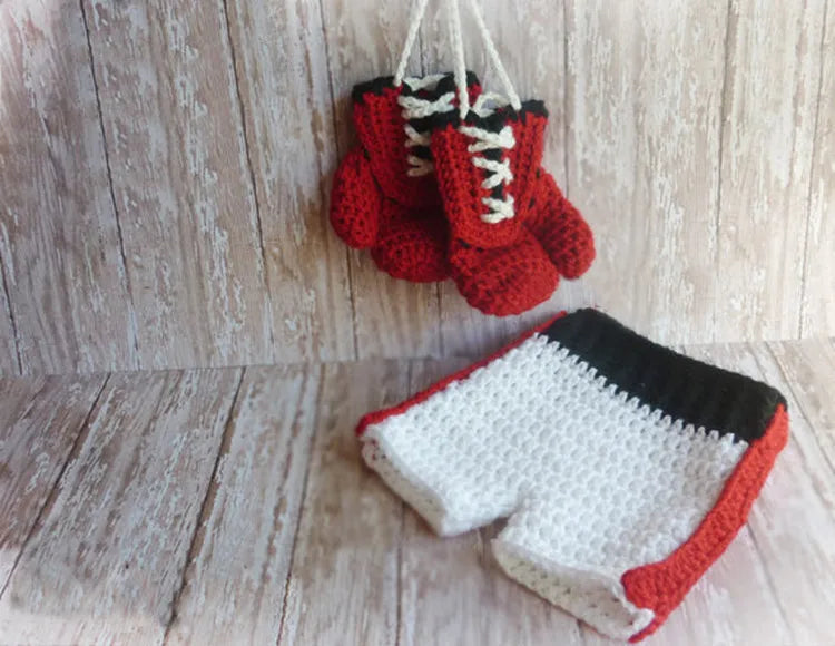 Fashion Children’s Photography Clothing – Handmade Wool Knitted Baby Boxing Outfit & Accessories for Photo Shoots