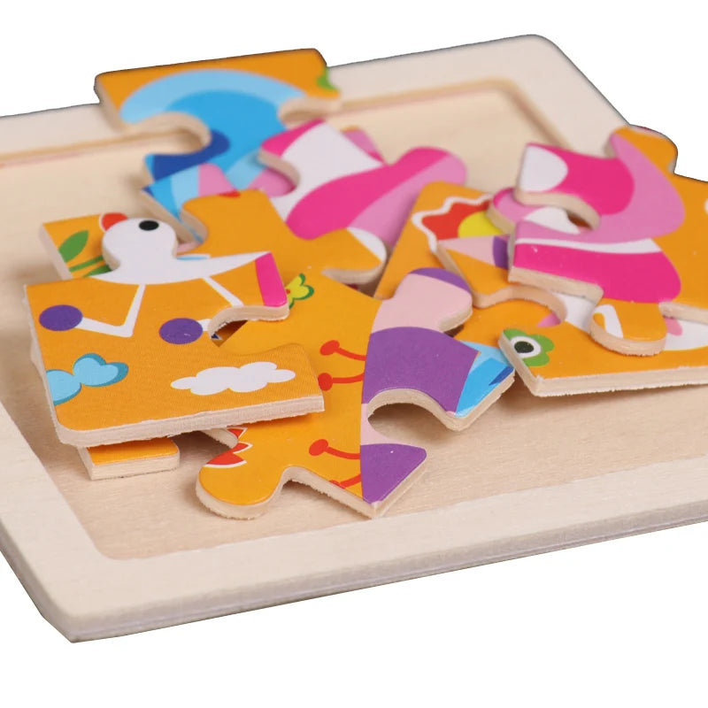 11x11cm (4.33x4.33in) Kids Wooden Puzzle – Cartoon Animal Traffic Tangram Educational Toy