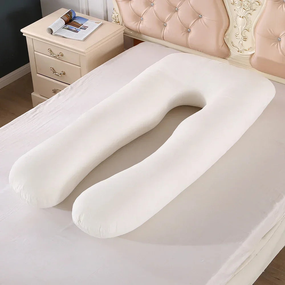 Soft Fleece Pregnancy Pillow - U-Type Lumbar Cushion for Pregnant Women, Multi-Function Side Protection, Pillowcase, PP Cotton