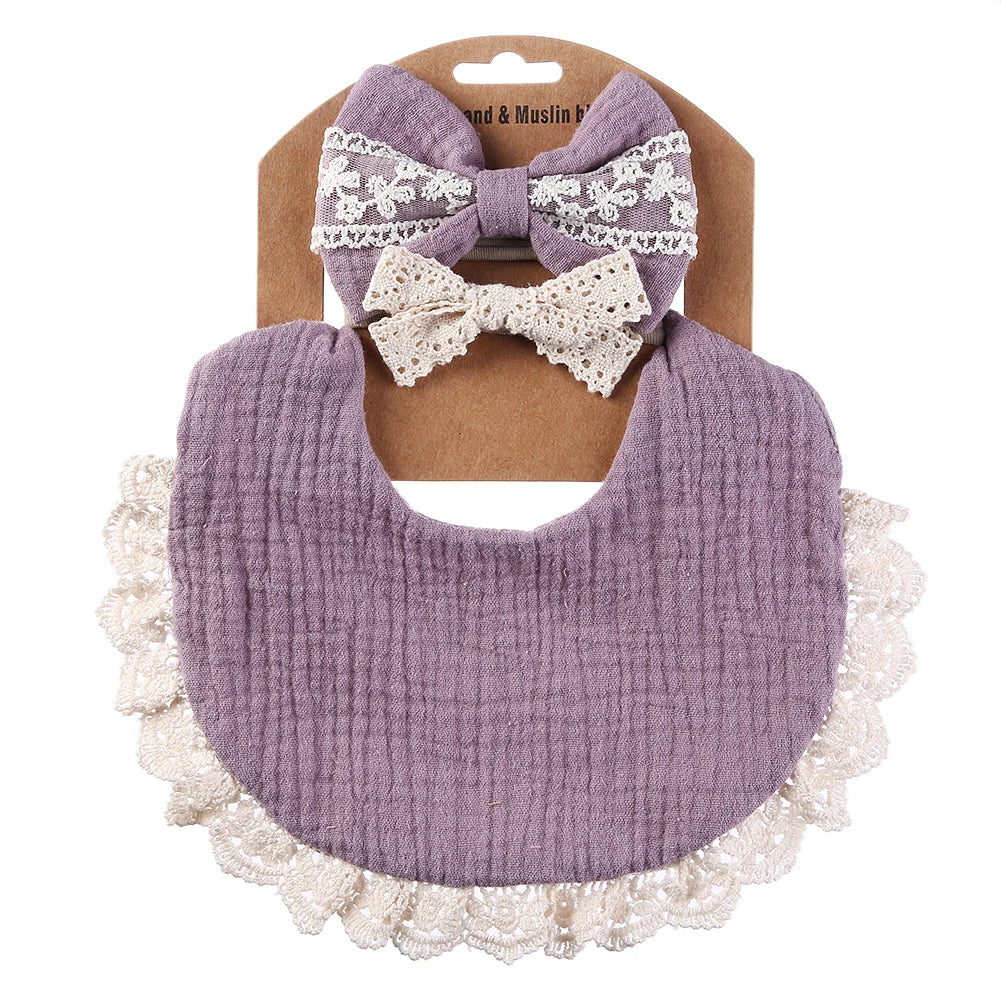 3Pcs/Set Muslin Cotton Bamboo Baby Bibs with Tassel Lace | Adjustable Feeding Drool Burp Cloths for Boys & Girls | Infant Scarf Towel Set - Kidzy Market