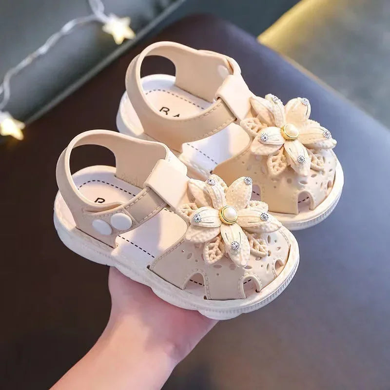Solid Bow Children’s Summer Shoes – Cute PVC Non-Slip Beach Sandals for Baby Girls, Soft Infant Fashion Footwear